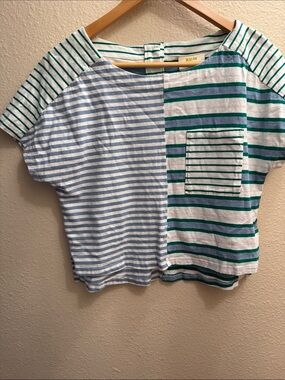 Maeve Colorblock Striped Short Sleeve Tee in Blue & Green
